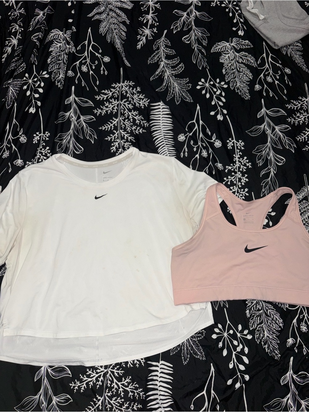 Nike White Short-Sleeve Tee with Light Pink Sports Bra